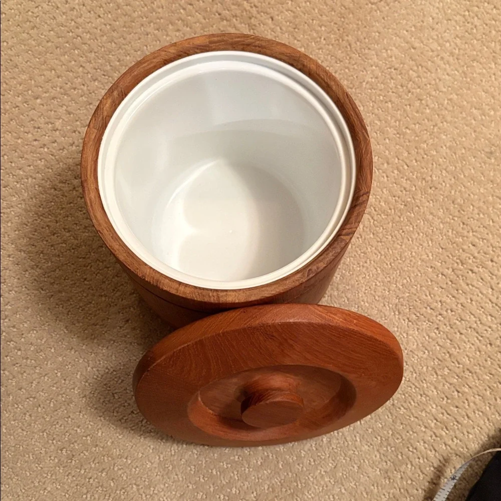 Vintage Good Wood Thailand Mid Century Teak Ice Bucket Barware